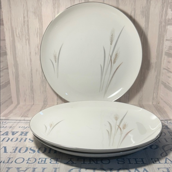 Platinum Wheat Fine China 3 10.25”Elegant White Dinner Plates with Wheat Design - Picture 2 of 4